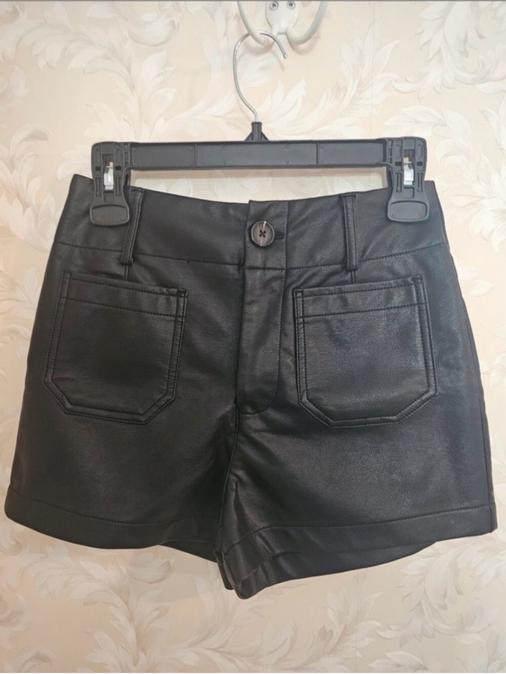 Maeve High Waist Black Faux Leather Shorts